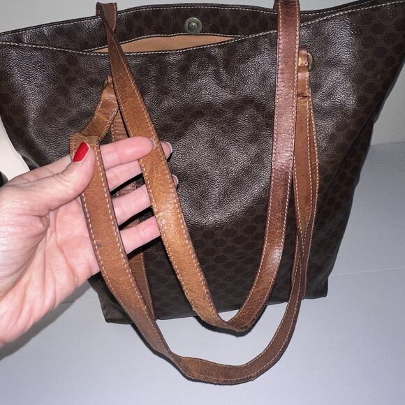 Authentic Celine Macadam Monogram Canvas Tote Bag with Leather Straps shoulder - Picture 9 of 16